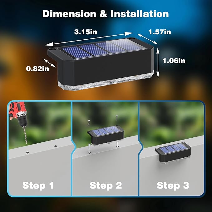 Peasur 8 Pack Solar Fence Lights Outdoor, Deck Light Solar Powered, IP65 Waterproof Led Riling Solar Lights for Outside Yard Step, Cool White
