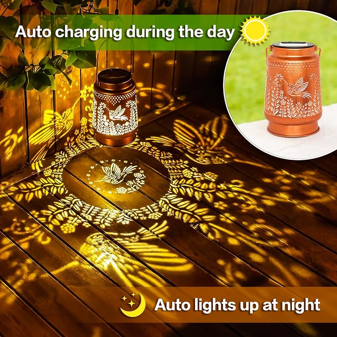 Hummingbird Solar Lanterns Outdoor Waterproof Hanging Solar Lights Hummingbird Gifts for Women Men Metal Decorative LED Lanterns for Garden Decor,Yard,Patio,Lawn,Pathway