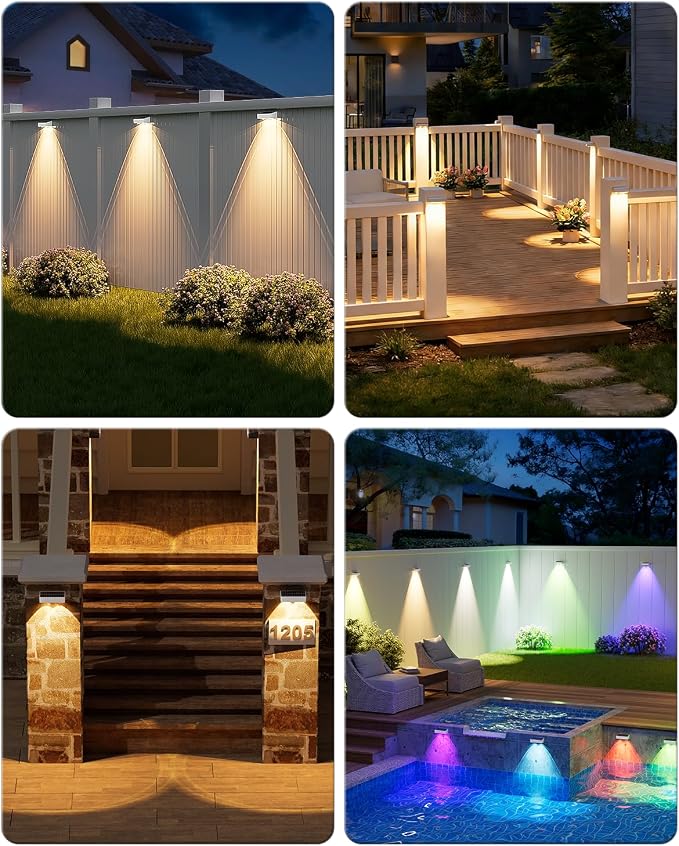 VOLISUN Solar Fence Lights with Remote Control, 50 Lumen LED Fence Lights Solar Powered, IP65 Waterproof, 10 RGB Color Long-Lasting Solar Lights for Backyard Garden Deck Patio Railing (12 Pack)