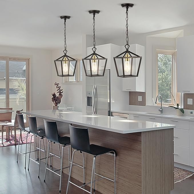 JONATHAN Y 8" Oil Rubbed Bronze/Brass Gold Lantern Pendant Light, 1-Light Pagoda Style Metal Cage Farmhouse Hanging Ceiling Fixture for Kitchen Island, LED Bulb Included (JYL7618C)