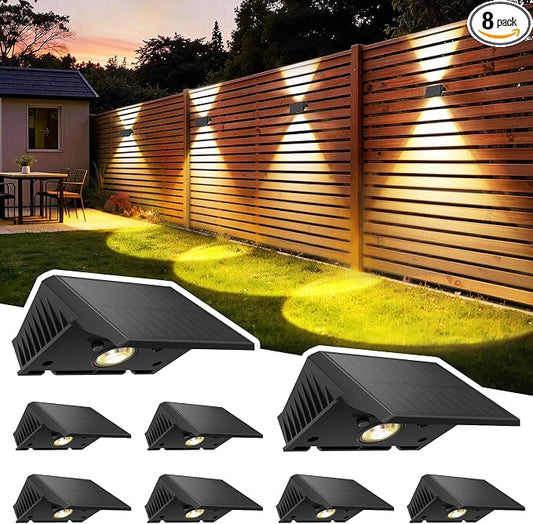 Solar Fence Lights Outdoor, 8 Pack Solar Up Down Wall Lights for Outside, IP67 Fence Lights Solar Powered Dusk to Dawn Auto-Work for Patio Garden Backyard Porch Deck Pathway Step (Warm-White)