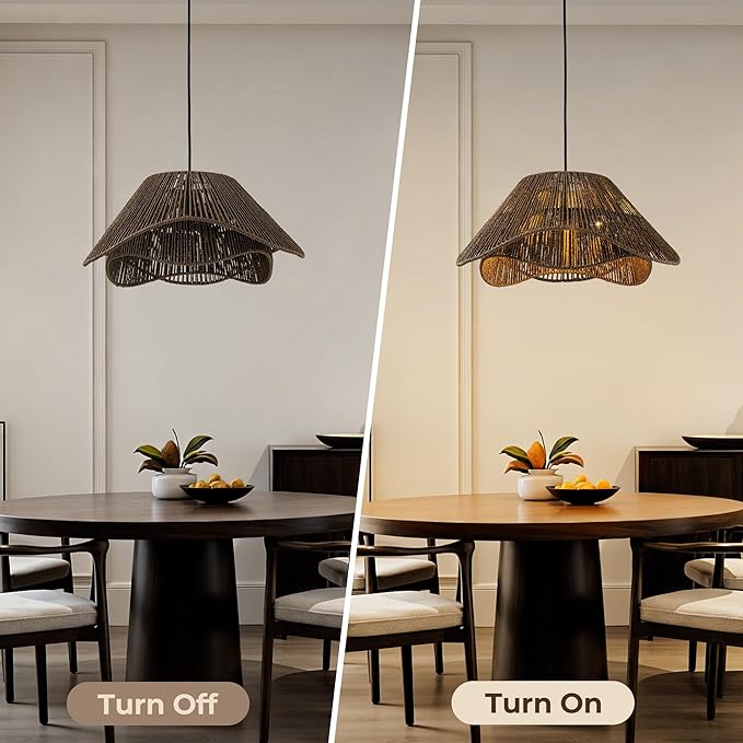 LumStory Dark Brown Rattan Pendant Light Fixture Farmhouse Boho Woven Rattan Chandelier for Dining Room, 3-Light Large Black Bohemian Rustic Wicker Ceiling Hanging Lamp Over Table for Kitchen Island