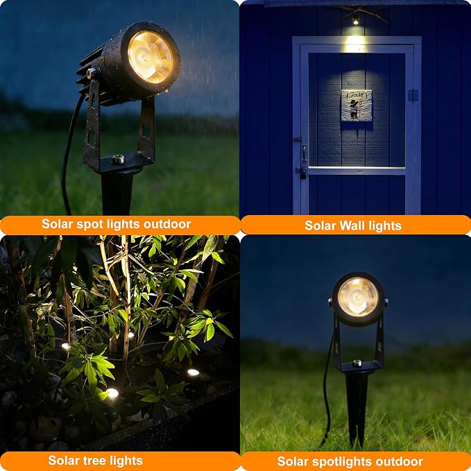 SUNLONG Solar Lights Outdoor Waterproof Solar Powered Spot Lights Aluminum Casting Landscaping Spotlight for Garden Yard Tree Uplight Downlight （Natural White）