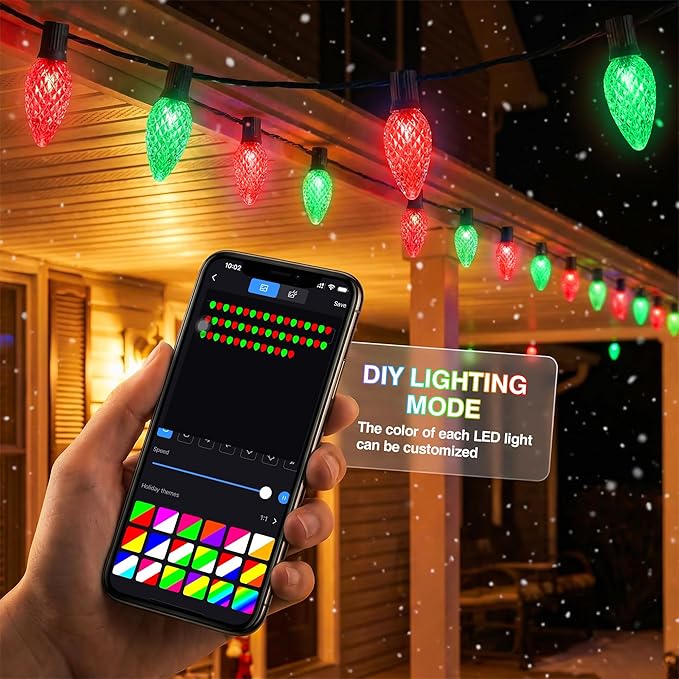 HOLILLUMA Smart C9 Christmas Lights Outdoor, 118FT 150LED RGB Color Changing String Lights, App&Remote Control, Music Sync, Connectable LED Christmas Tree Lights for Outdoor House Holiday Decoration