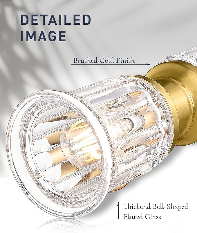 Gold Wall Sconces, HWH Single Wall Vanity Light Fixture for Bathroom Living Room Bedroom, Bathroom Wall Sconces with Bell-Shaped Clear Glass, Gold Finish, 5HZG106B-2W BG