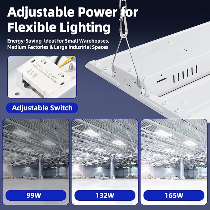 hykolity LED Linear High Bay Shop Lights 2FT with PIR Sensor Base, 165W/132W/99W Power Tunable, 22275LM/17820LM/13365LM 5000K Lighting Fixtures for Garage Warehouse, 2 Pack