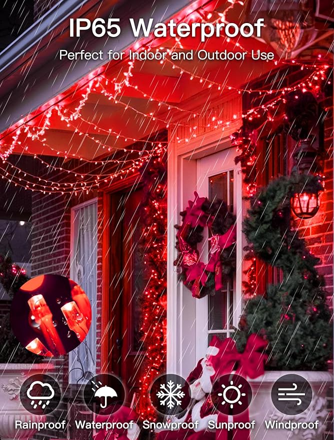 String Lights Indoor Bedroom, 33FT 100 LED Fairy String Lights Outdoor Waterproof, 8 Modes Memory Twinkle Christmas Light Plug in for Classroom Dorm Patio Tree Garden Decor (Red)