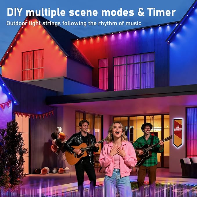 AHAWILL 50FT Christmas Permanent Outdoor Lights,RGB Eaves Lights with App & Remote Control,DIY Multi-Color Scene Modes,IP67 Waterproof,Outdoor Strings for House,Holiday Decorations for Christmas