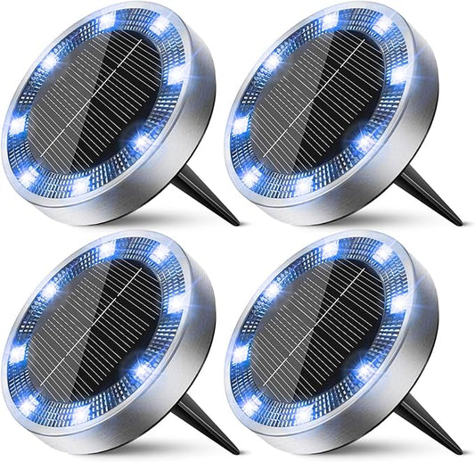 Peasur Mini Solar Ground Lights Outdoor, 4 Pack Flat Solar Powered Disc Lights, IP68 Waterproof, Anti-Rust, Landscape Lighting for Pathway Garden Yard Lawn Walkway Landscape Driveway, Blue