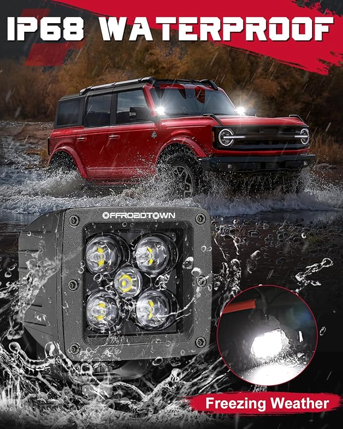 OFFROADTOWN LED Cube, 1PC 3 Inch 50W CREE LED Pods Spot Offroad Driving Lights 3x3 LED Cube Light Ditch Fog Lights for Truck Pickup Motorcycle UTV ATV SUV Boat 4x4 Car