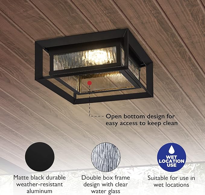 Design House Hartbrook Outdoor Integrated LED Ceiling Light with Clear Glass for Porch Entryway Patio, Matte Black, 589234-BLK