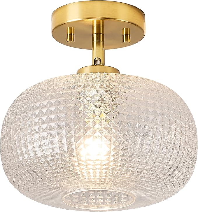 Modern Prismatic Globe Ceiling Light,Vintage Glass Flush Mount Light Fixture with Brass Gold Base Hallway Ceiling Lighting for Bedroom,Foyer,Kitchen,Laundry Room,Entryway,9.84 Inch,E26 1-Light