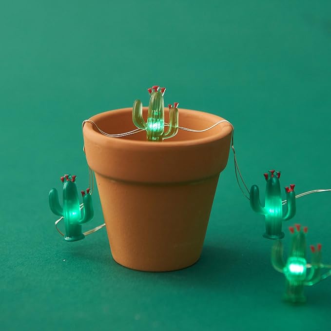 MIYA LIFE Cactus String Lights Battery Operated with Remote Green Acrylic Cactus Lights for Summer Tropical Decor