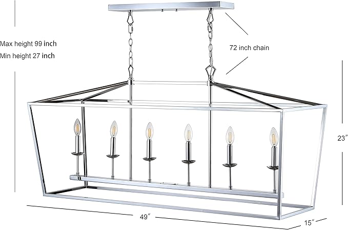 JONATHAN Y 49" Chrome Lantern Pendant Light, 1-Light Pagoda Style Metal Cage Farmhouse Hanging Ceiling Fixture for Kitchen Island, LED Bulb Included (JYL7439C)