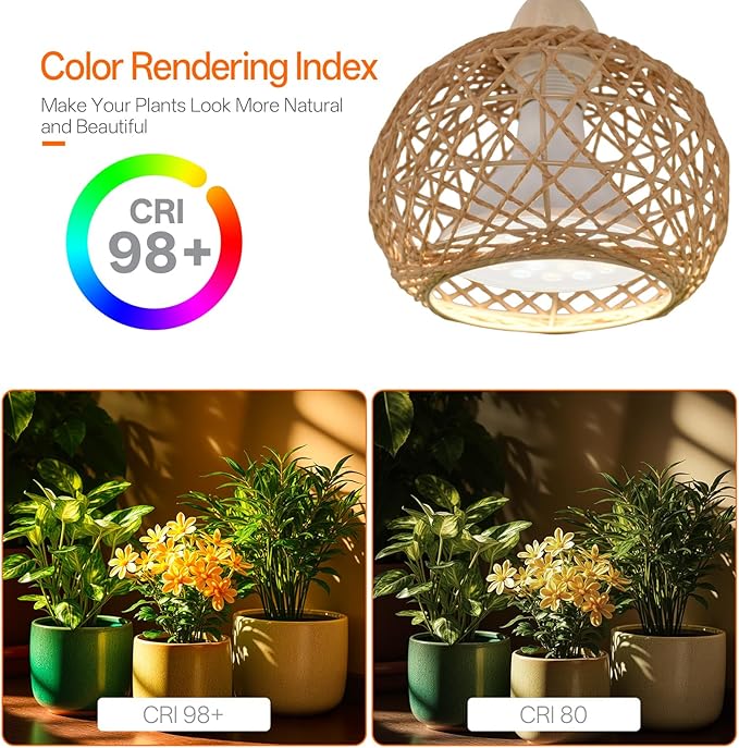 Bstrip Hanging Grow Lights for Indoor Plants, 18W Full Spectrum Plant Light, Boho Rattan Lantern Shade, 3800K Wall-Mounted Decorative Grow Light with 9.8FT Power Cord for Indoor Plant Growing, Flowers