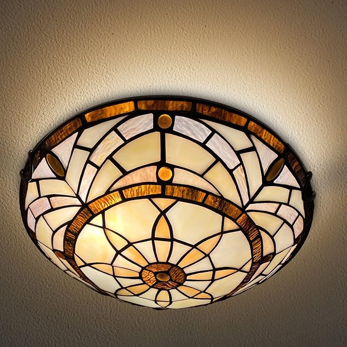 ARTZONE Tiffany Ceiling Lights, Stained Glass Ceiling Light 2-Lights 12 Inch Tiffany Flush Mount Ceiling Light for Bedroom Dining Living Room Entryway Foyer