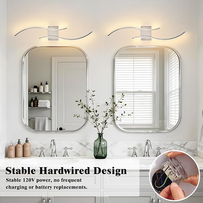 KARTOOSH 2 Pack Brushed Nickel Bathroom Vanity Lights Fixtures Over Mirror Hardwired 3CCT Dimmable Modern Wall Lights for Mirror Kitchen Living Room Cabinet Porch Hallway, 31.5 Inch