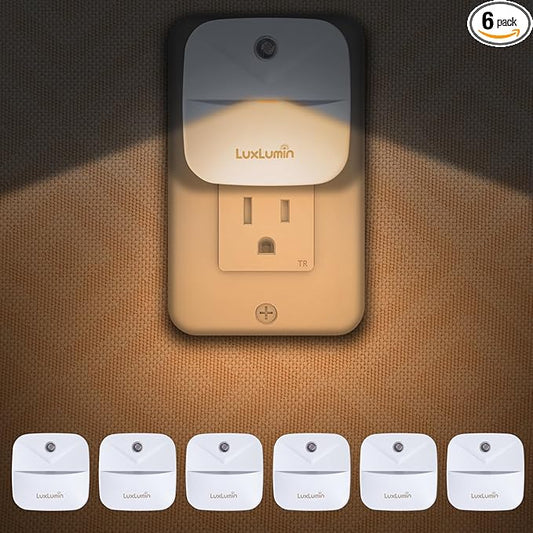 LuxLumin LED Night Lights Plug into Wall with Dusk-to-Dawn Sensor, Automatically Turn on and Off,Night Light for Kids,Bedroom,Bathroom,Stairs,Warm White, 6 Packs