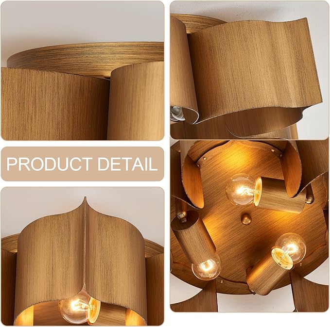 VILUXY 19" Flush Mount Ceiling Light, Antique Gold Leaf Finish Petal Light Fixtures Ceiling for Hallway, Entryway, Study Room, Bedroom 3-Light