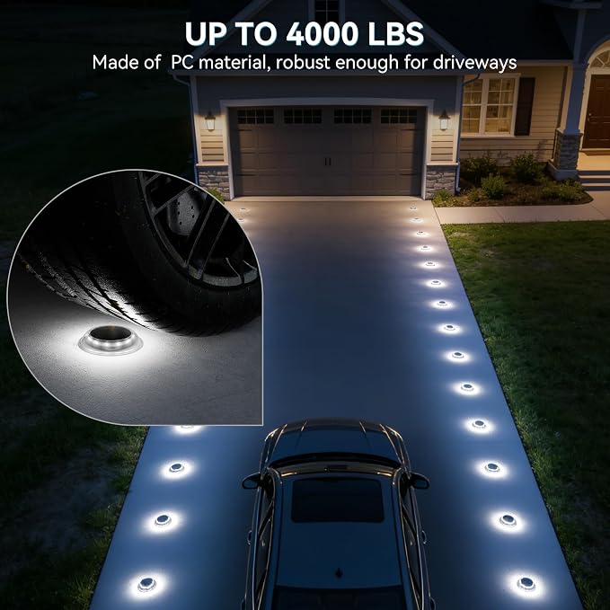 T-SUN Solar Dock Lights Driveway Deck Lights, 3 Color Modes Solar Powered Outdoor Waterproof LED Driveway Marker Lights for Step, Pathway, Sidewalk, Garden, Stair, Yard(6 Packs)