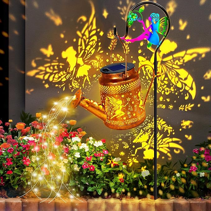 ANGMLN Fariy Solar Lights Outdoor Waterproof, Solar Watering Can Lights with Shepherd Hook, Metal Angel Hanging Lantern Garden Decor Yard Outside Patio Lawn, Gifts for Mom Grandma Women Birthday
