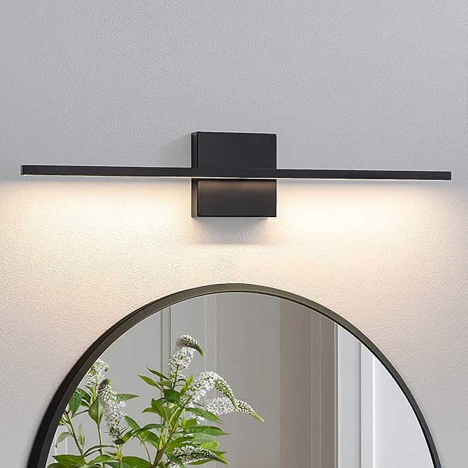 Black Bathroom Light Fixtures - 24 Inch Black Vanity Lights for Bathroom Led Vanity Lighting Bar Over Mirror Dimmable Wall Sconce with 3500K Warm White