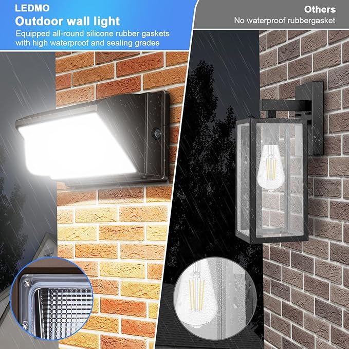 ledmo 150W LED Wall Pack with Photocell Dusk to Dawn 5000K Waterproof Commercial Outdoor Light Fixture 21000lm 100-277V Equivalent,Energy Save Flood Lights for Building,Yard,Warehouse,Garage