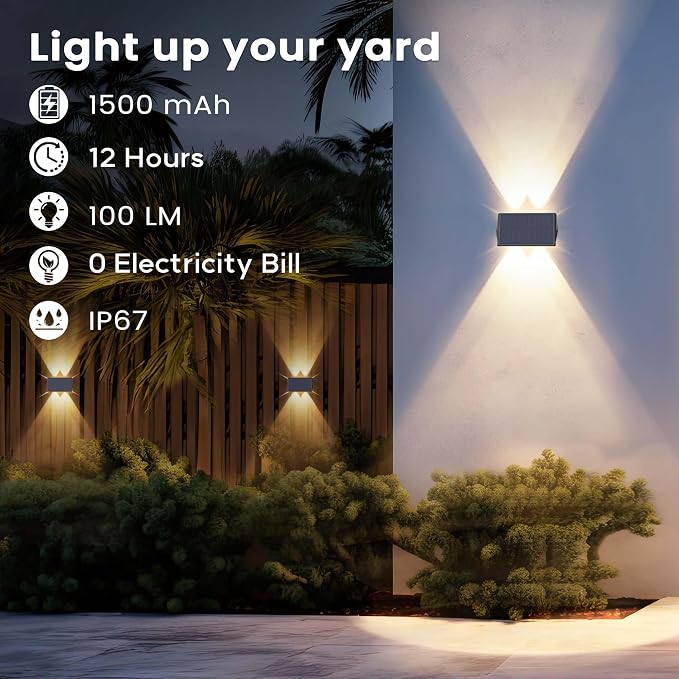 Fence Lights Solar Powered, 12-Pack Solar Fence Lights Up/Down Flexible Buttons, IP67 Waterproof for Outdoor, 100LM Bright, Auto Dusk to Dawn for Wall/Stairs/Yard/Railing/Deck/Pathway (Warm White)