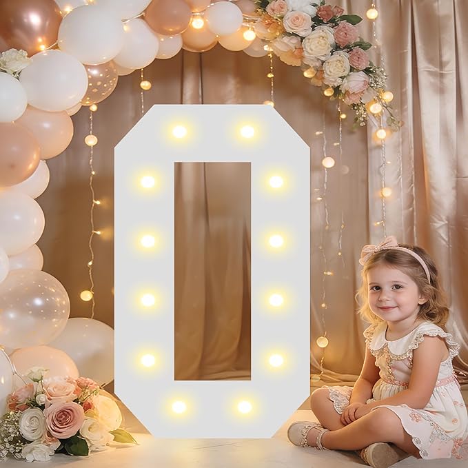 Pooqla 2.4FT Light Up Numbers, Marquee Numbers 2.4 Feet Tall Party Decor for Her Him, Mosaic Big Sign for 10th 20th 50th Birthday Anniversary Decoration Backdrop, Large Pre-Cut Frame Number 0