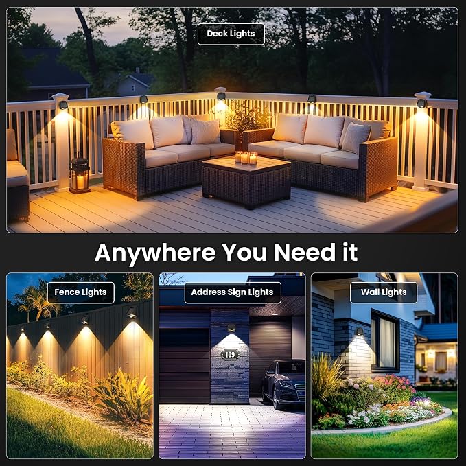 SOLPEX Solar Lights Outdoor Waterproof IP65, Solar Stair Lights Outdoor for Fence, Deck, Step, Dual Color LED 3 Lighting Modes House Wall Light for Porch, Backyard, Fence, Garden Decor-6 Pack