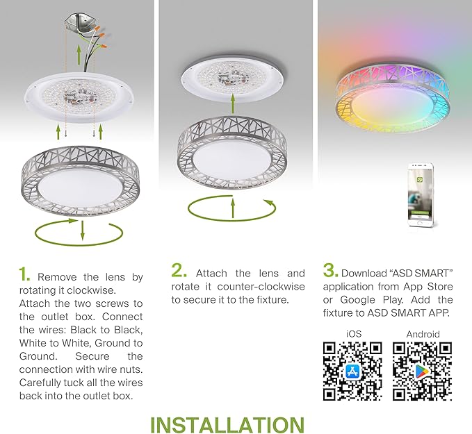 ASD 12 Inch Smart RGBW Flush Mount Ceiling Light with Remote - Brushed Nickel 20W 120V 2700-6500K Dimmable Ceiling Light Fixture, WiFi App Control RGB Lights, Alexa & Google Assistant - ETL, 4 Pack