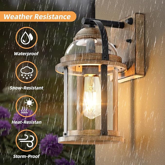 OKELI Dusk to Dawn Outdoor Wall Lights, Waterproof Lighting Fixtures Rustic Farmhouse Wall Lanterns with Clear Glass Shades Anti-Rust Outside Lights for Garage Patio Porch(Brown, 1 Pack)