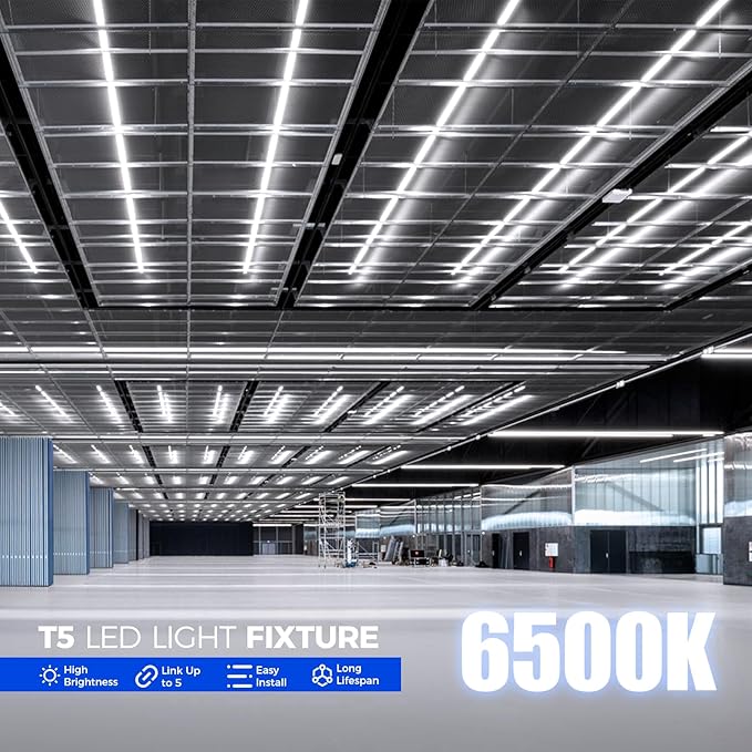 Barrina T5 LED Shop Light, 8FT, 5000LM, 6500K Super Bright White, 45W Linkable Shop Lights, Led Garage Light, Corded Electric with ON/Off Switch, ETL Listed (10 Pack)