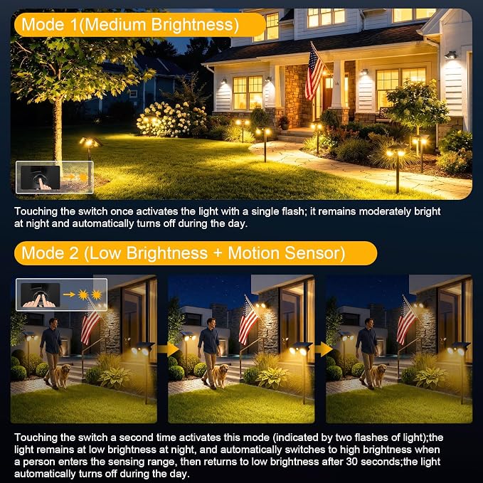 Solar Spot Lights Outdoor Waterproof 2Pack,Solar Uplights Motion Sensor Landscape Lighting for Outside Yard Garden Pathway,Solar Tree Spotlight 2-in-1 Adjustable Dual Heads(Warm Light)