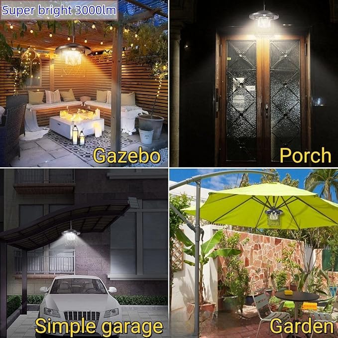 HULPPRE Solar Light Indoor&Outdoor,Shed Lighp Daytime or Night,Classic Metal with E27 Bulb,Cool or Warm White,5 Modes LED Pendant Lamp for Barn,Chicken Coop,Patio,Garden,Yard,Gazebo