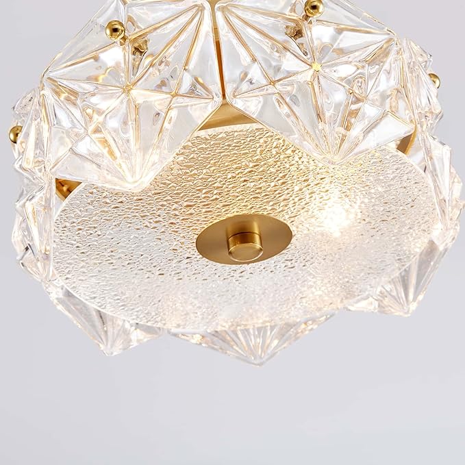 AGV LIGHTING CL058 Flushmount Ceiling Light Fixture, Close to Ceiling, Modern Design, 2-Lights, D9 x H5, Perfect for Living Room, Shield Shaped Glass Shade & Gold Finish Frame