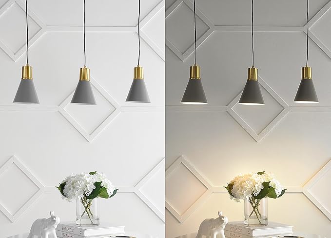 JONATHAN Y 33.5" Gray/Brass Gold Apollo Mid-Century Modern Iron LED Pendant, Black Metal Shade, Adjustable Hanging Ceiling Light for Kitchen Island, Hallway, LED Bulb Included (JYL6134C)