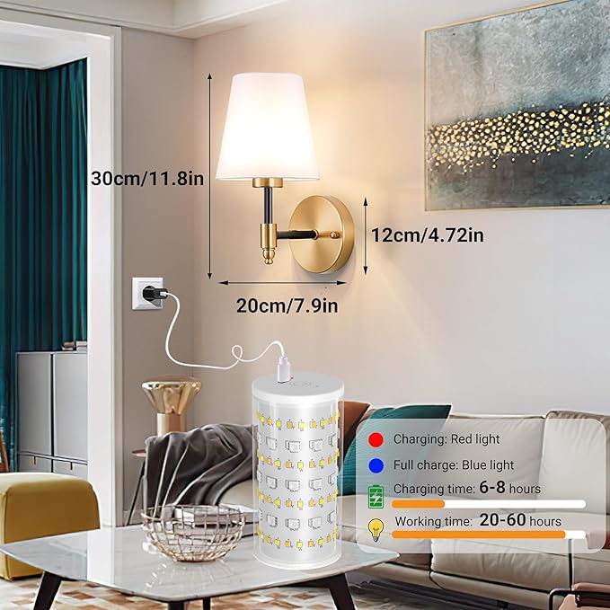 Nekhung Battery Operated Wall Sconces Set of 2, Wireless Wall Light with 10000mAh RGB Dimmable Magnetic Bulb, Rechargeable Wall Sconce with Remote Control for Bedroom Living Room