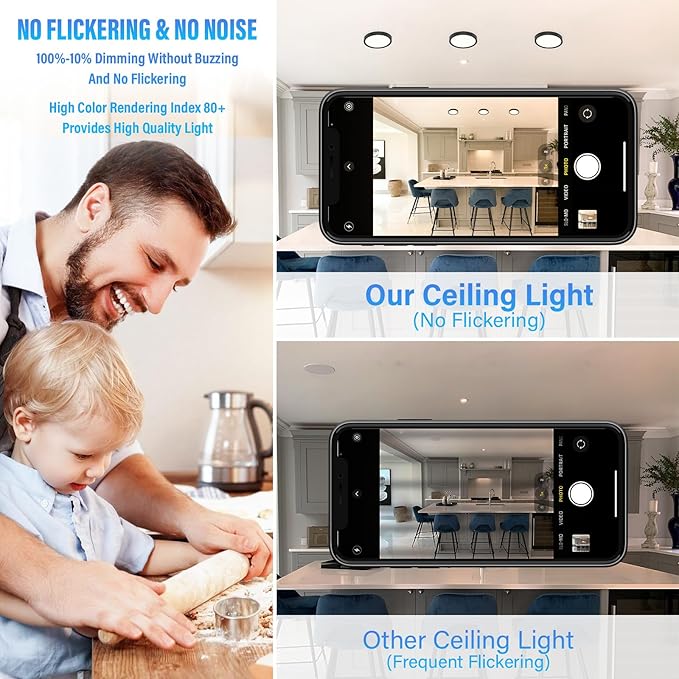 5 Inch Black Flush Mount Ceiling Light 5CCT Selectable LED Edgelit Slim Surface Mount Downlight for J-Box, Mini Flat Panel Light, Dimmable, 120VAC, 10W, 620LM, CRI90, ETL, Wet Rated, 4 Packs