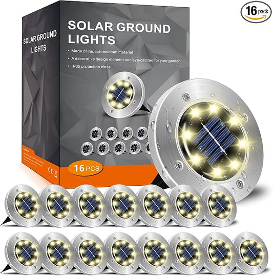 INCX 4.6 inch Solar Lights Outdoor Waterproof,16 Pack Solor Ground Light for Outside, Solar Garden Lights Landscape Lighting for Patio Pathway Lawn Yard Deck Driveway Walkway, Warm White