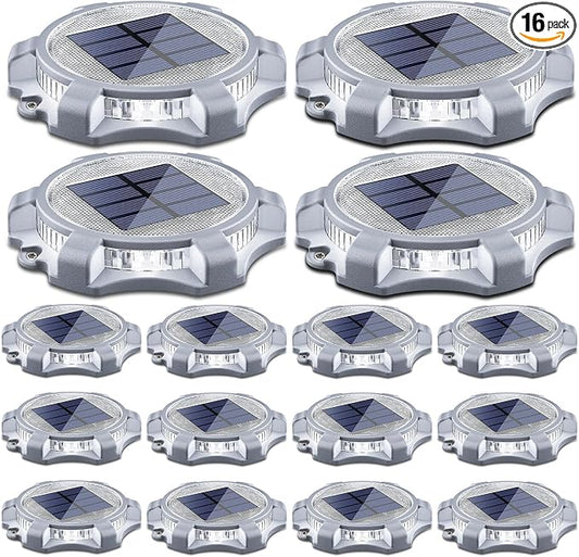 SIEDiNLAR Solar Deck Lights Outdoor 2 Modes LED Driveway Markers Dock Light Waterproof for Walkway Step Ground Stair Pathway Yard Garden Road 16 Pack (Cool White/Warm White)