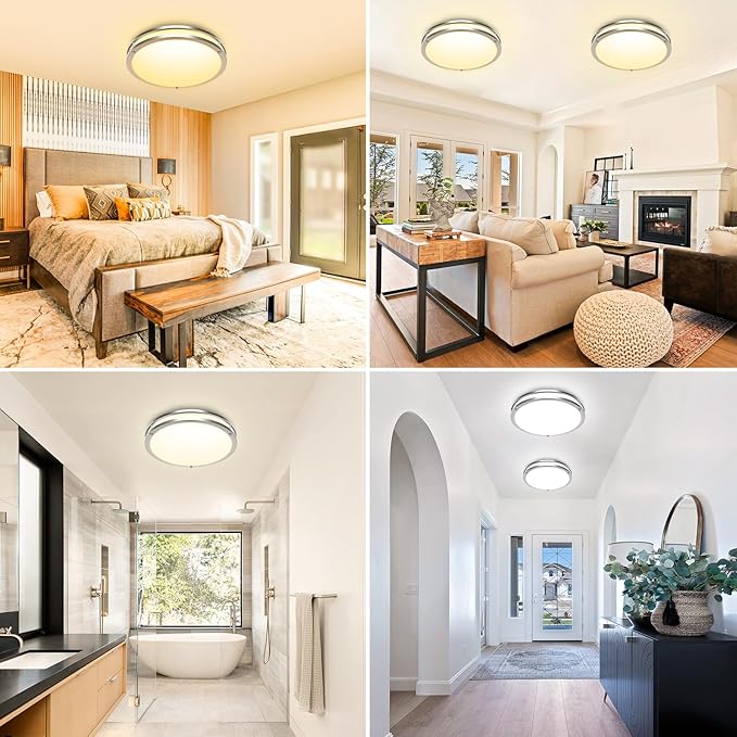 hepside 2Pack Flush Mount LED Ceiling Light with Remote, Dimmable& 3000K-6500K Adjustable Ceiling Light Fixture, Timer, Night Light, 10 inch Brushed Nickel Ceiling Lamps for Kitchen Bathroom Bedroom