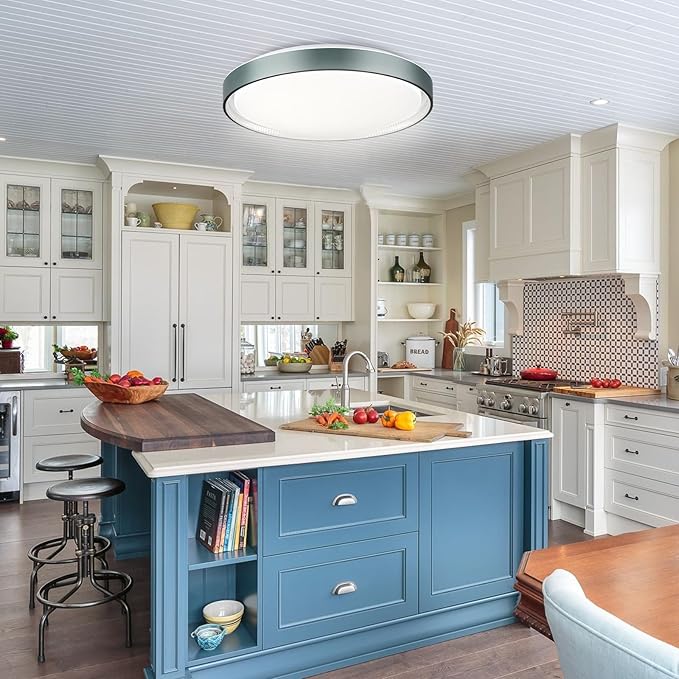 DLLT Flush Mount Ceiling Light: Close to Ceiling Light Fixtures 16 Inch 35W - Dimmable Ceiling Lamp 3000-6000K 5 Color Selectable Ceiling Mount Light for Bedroom Kitchen (Blue)
