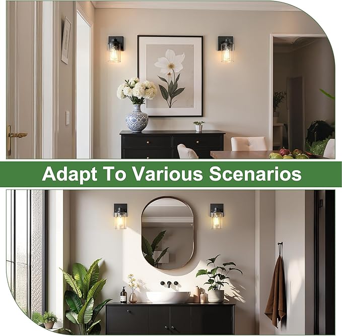 DORESshop Wall Sconces Set of 2 for Bathroom, Modern Vanity Light Fixtures with Clear Glass Shade, Black Wall Mount Lighting Lanterns for Bedroom Living Room Mirror Hallway Kitchen