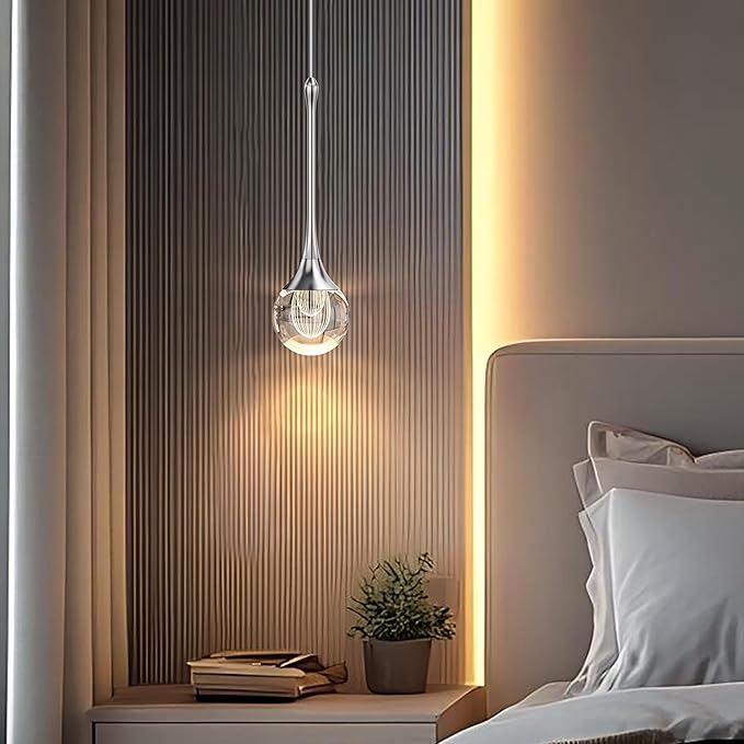 3-Pendant Lights Kitchen Island,Crystal Sliver Globe LED Chandelier, Modern Dimmable Adjustable Height Hanging Light Fixture,Sloped Ceiling,Bedroom,Dining Room
