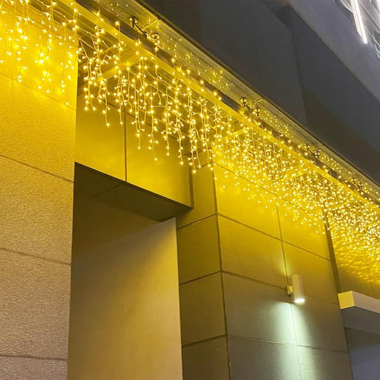 ZIMINGU Icicle Lights, 13 FT 96 LED 8 Modes, Christmas String Fairy Hanging Ceiling Twinkle Connectable Waterfall Lights for Indoor Eaves Balcony Holiday Outdoor Decor, Warm White, 4M