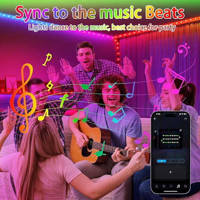 Rope Lights Outdoor Color Changing, 49FT 150 LED Waterproof Fairy String Light Plug in with Remote & APP Controlled, Music Sync Christmas Lighting for Outside Indoor Bedroom Halloween Decor