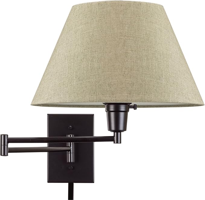 Kira Home Cambridge 15" Modern Swing Arm Wall Sconce with Latte Mocha Empire Fabric Shade, 2-in-1 Plug in or Hardwired Wall Lamp with 3-Way Switch, Black Finish