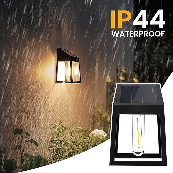 GIGALUMI Solar Fence Lights, 2 Pack Fence Outdoor Waterproof Lights Solar Powered, Warm White Yard Decorations for Garden, Post, Front Door, Backyard, Porch, Deck