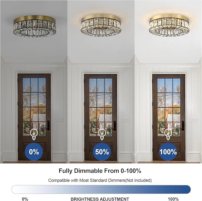 MEXO Crystal LED Flush Mount Ceiling Light Fixtures Modern Black and Gold LED Chandelier Lighting for Kitchen Closet Hallway Bedroom Foyer Laundry Room